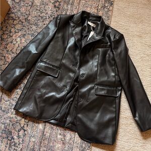 Faux Leather Blazer Jacket